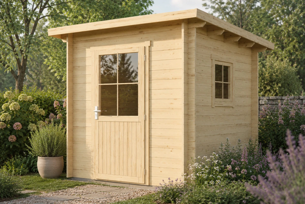 Abri de jardin bois brut HORIZON 1C - Toit plat - 4,18 m² - Madriers 28 mm