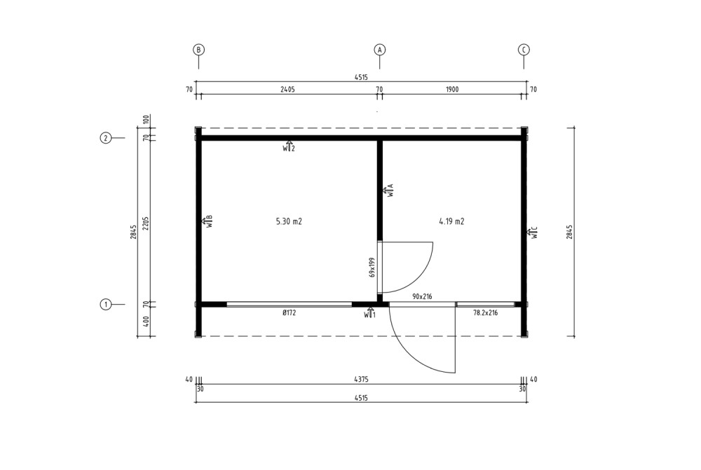 Sauna cabine extérieure 2 pièces à toit plat NORDIK L – 5,30 + 4,19 m² – Bois thermotraité noir – Madriers 70 mm contrecollés