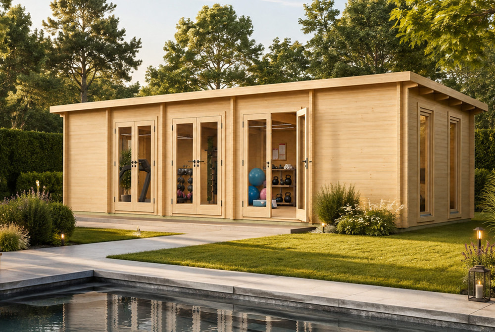 Chalet de jardin bois brut L'ESCALE - Toit monopente - 45,50 m² - Madriers 70 mm contrecollés