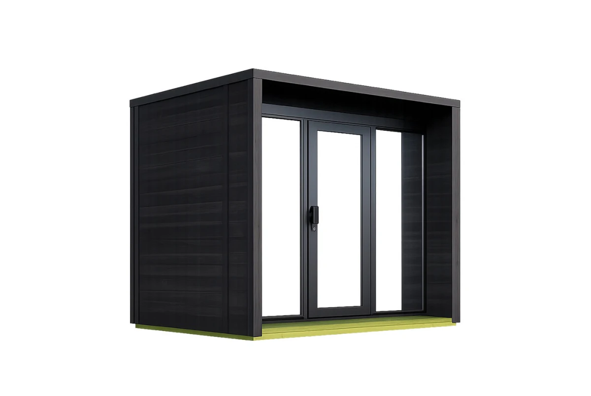 Sauna cabine extérieure à toit plat NORDIK XS – 5 m² – Bois thermotraité noir – Madriers 70 mm contrecollés
