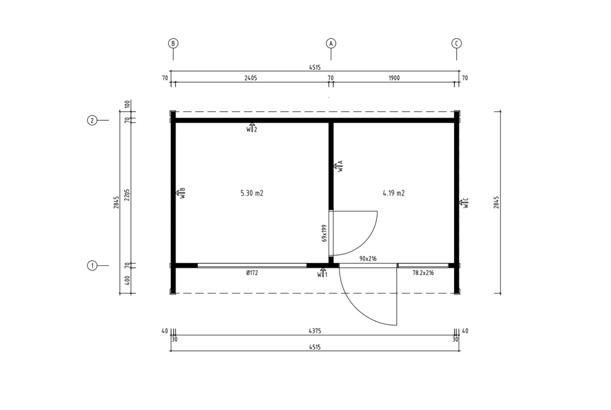 Sauna cabine extérieure 2 pièces à toit plat NORDIK L – 5,30 + 4,19 m² – Bois thermotraité noir – Madriers 70 mm contrecollés
