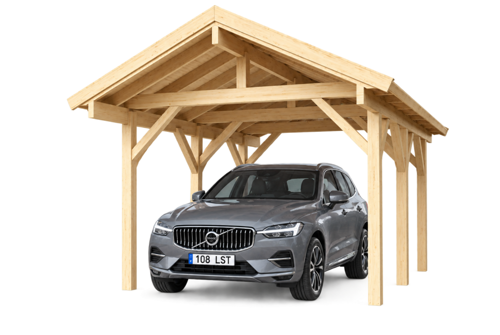 Carport bois brut 1 voiture toit double pente TERRA 18 - 3,6 x 5,1 m - Épicéa