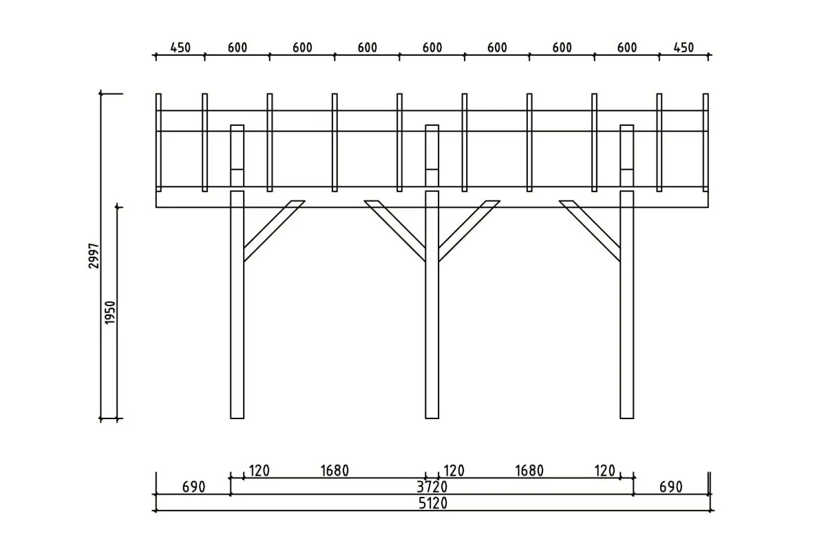 Carport bois brut 1 voiture toit double pente TERRA 18 - 3,6 x 5,1 m - Épicéa