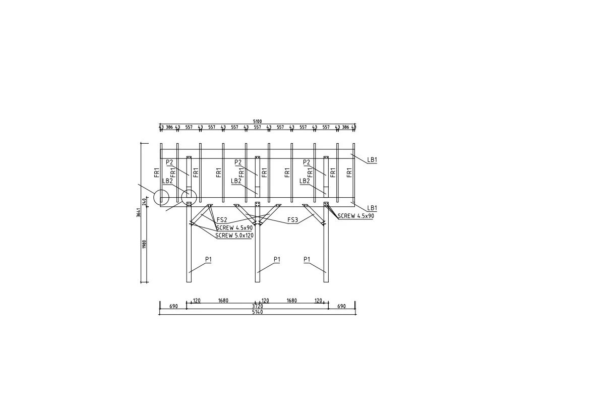 Carport bois brut 2 voitures toit double pente TERRA 32 - 6,4 x 5,1 m - Épicéa