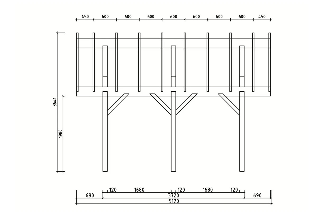 Carport bois brut 2 voitures toit double pente TERRA 34 - 5,6 x 6 m - Épicéa