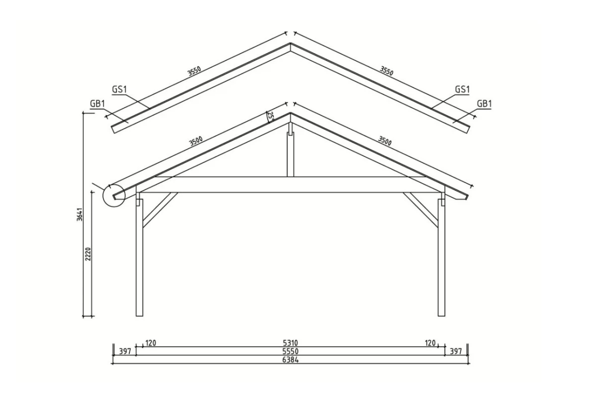 Carport bois brut 2 voitures toit double pente TERRA 34 - 5,6 x 6 m - Épicéa
