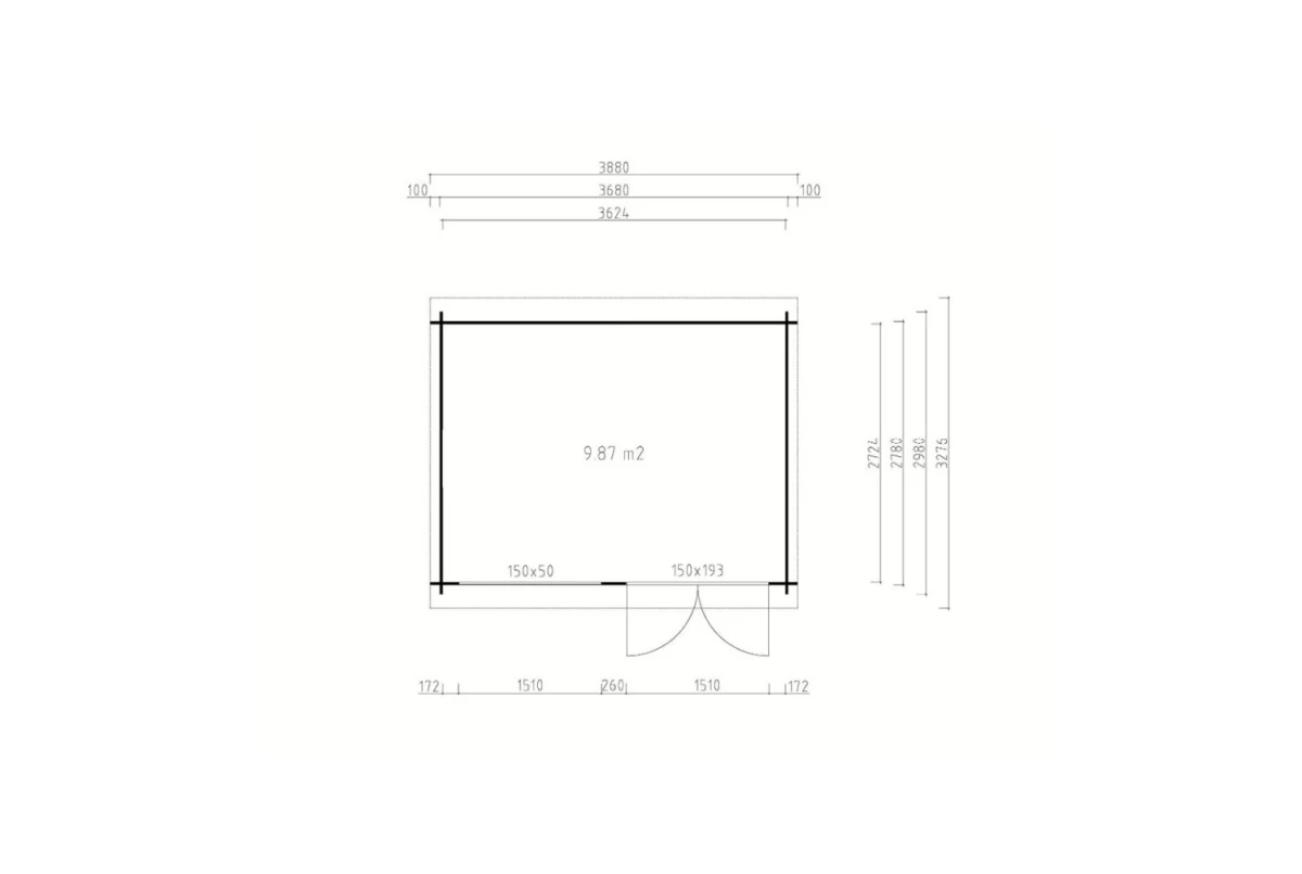 Abri de jardin bois traité autoclave ALIZÉ E - Toit plat - 9,87 m² - Madriers 28 mm