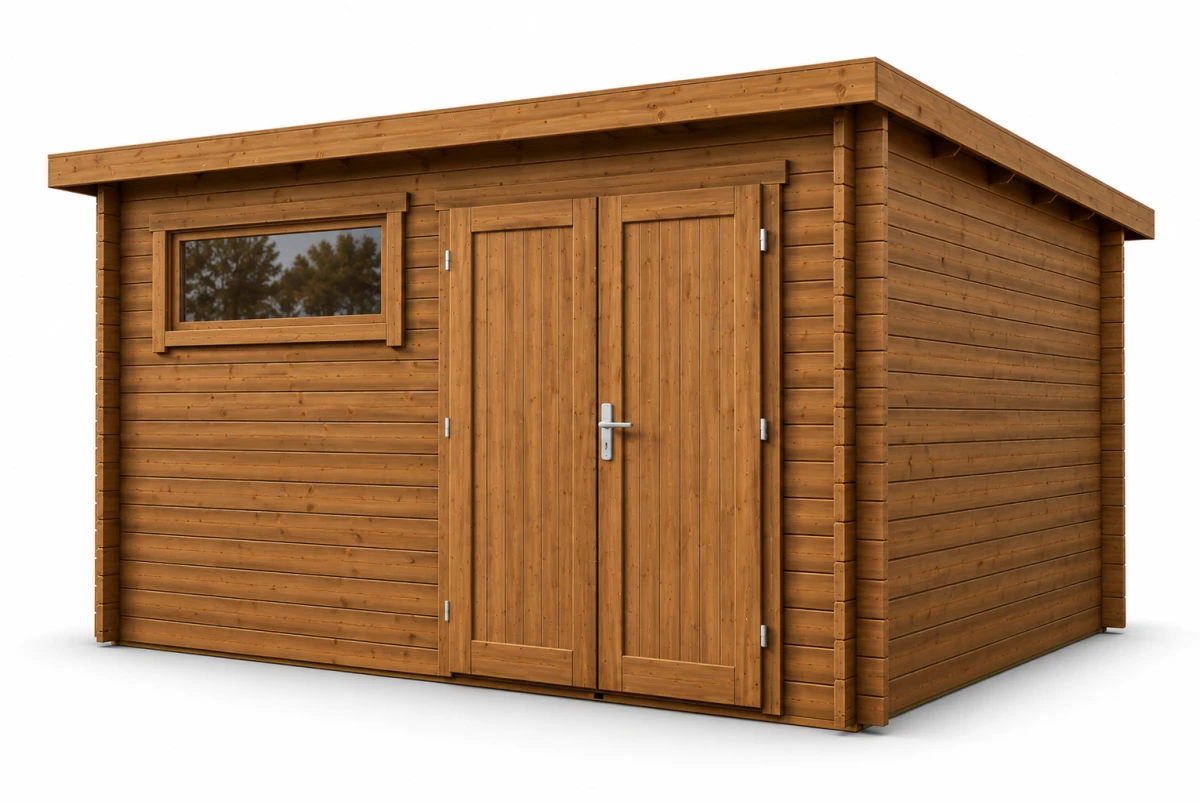 Abri de jardin bois traité autoclave ALIZÉ G - Toit plat - 15,40 m² - Madriers 28 mm