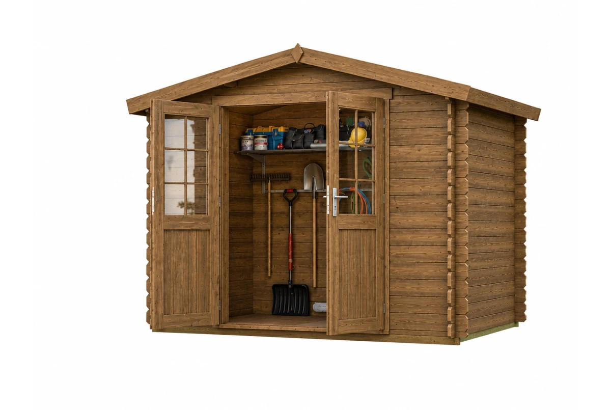 Abri de jardin bois traité autoclave ORIGINE 1D - Toit double pente - 4,69 m² - Madriers 28 mm