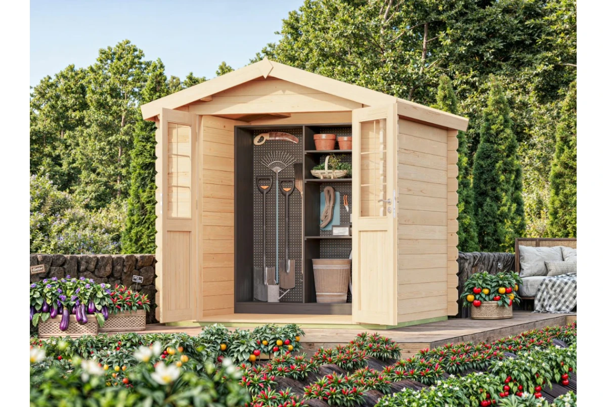 Abri de jardin bois brut ORIGINE 1B - Toit double pente - 4,18m² - Madriers 28 mm