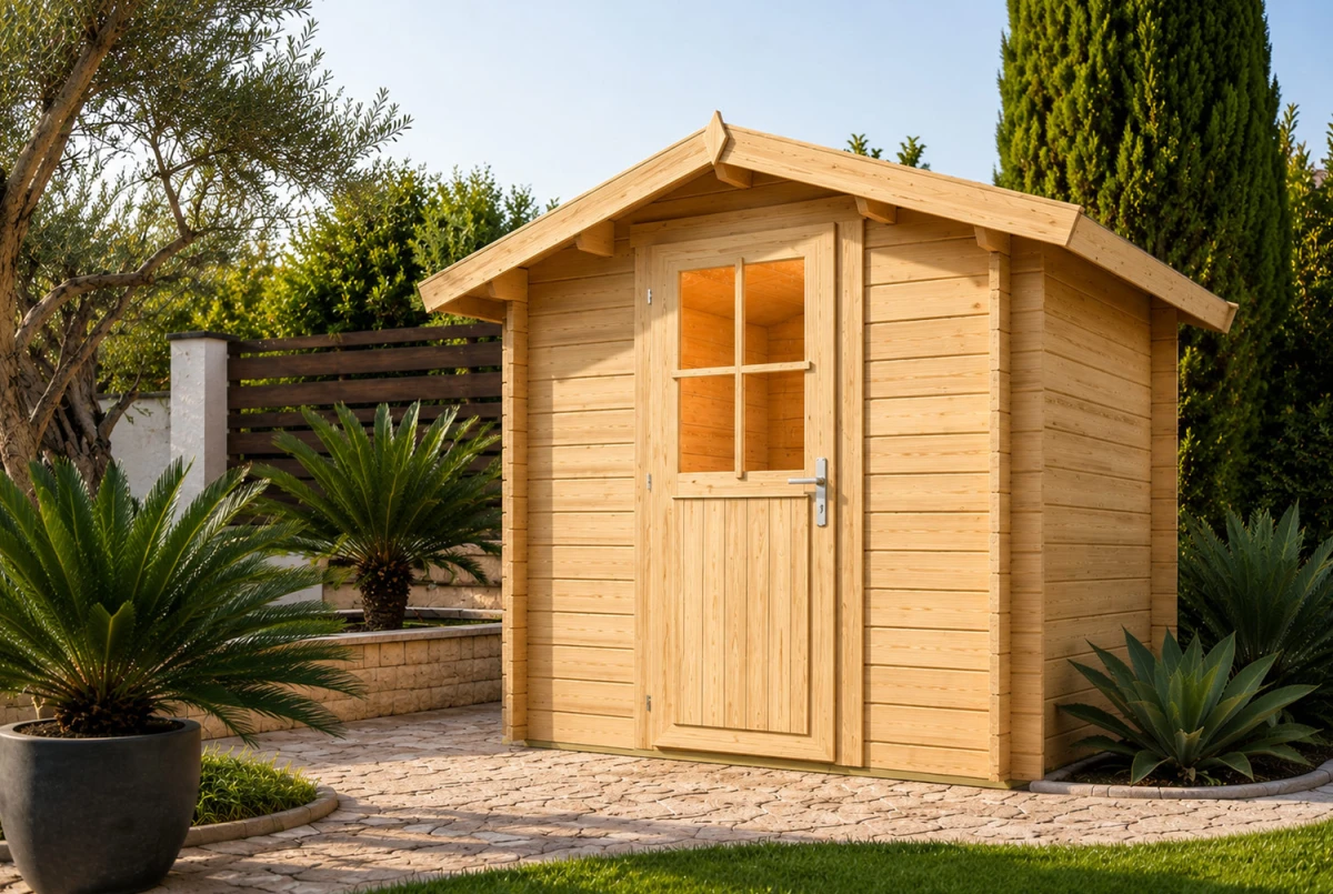 Abri de jardin bois brut ORIGINE 1A - Toit double pente - 4,18 m² - Madriers 28 mm