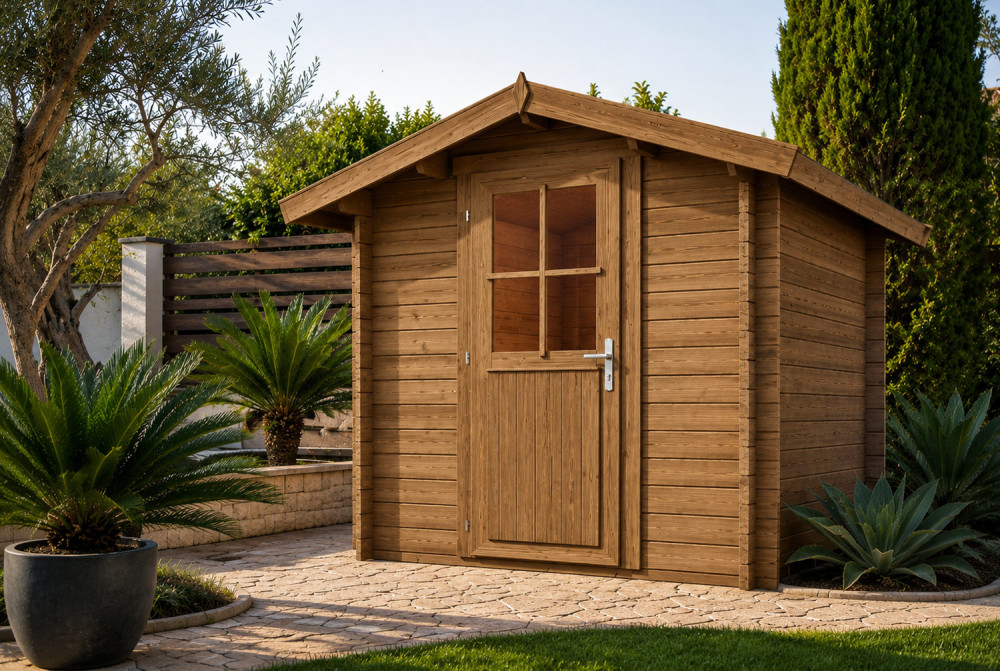 Abri de jardin bois traité autoclave ORIGINE 1A - Toit double pente - 4,18 m² - Madriers 28 mm