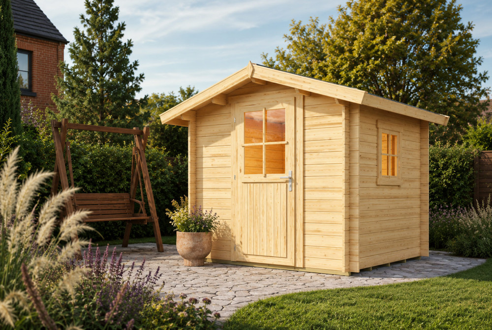 Abri de jardin bois brut ORIGINE 1C - Toit double pente - 4,18 m² - Madriers 28 mm
