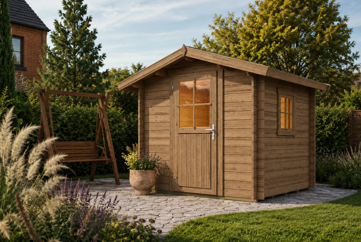 Abri de jardin bois traité autoclave ORIGINE 1C - Toit double pente - 4,18 m² - Madriers 28 mm