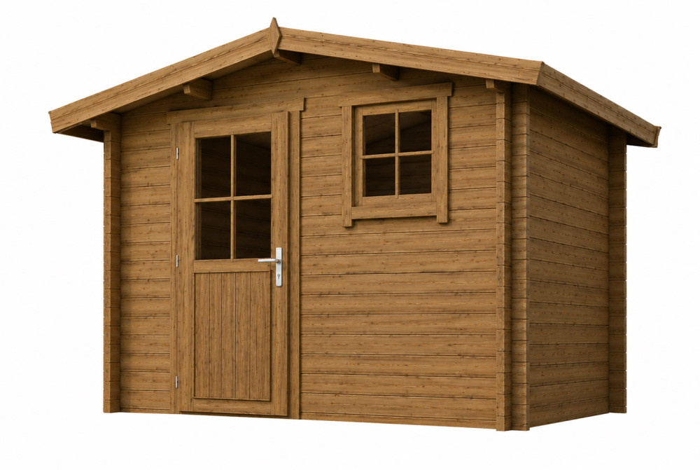 Abri de jardin bois traité autoclave ORIGINE 3B - Toit double pente - 7,31 m² - Madriers 28 mm