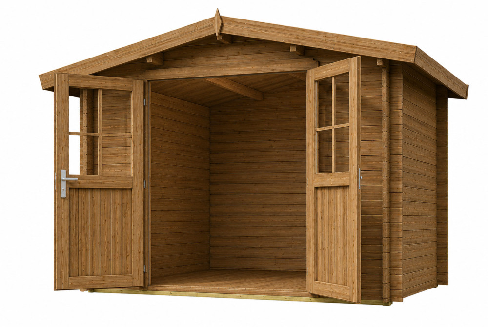 Abri de jardin bois traité autoclave ORIGINE 3D - Toit double pente - 7,31 m² - Madriers 28 mm