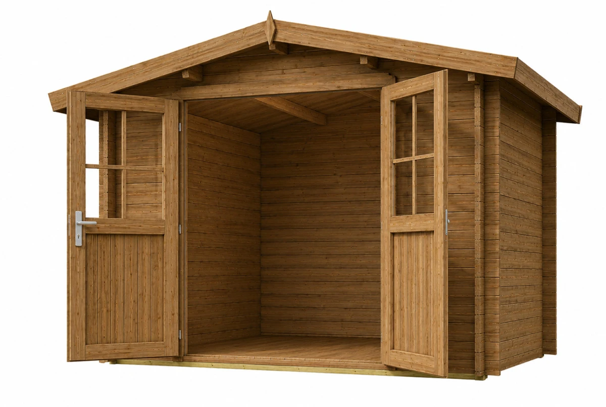 Abri de jardin bois traité autoclave ORIGINE 3D - Toit double pente - 7,31 m² - Madriers 28 mm