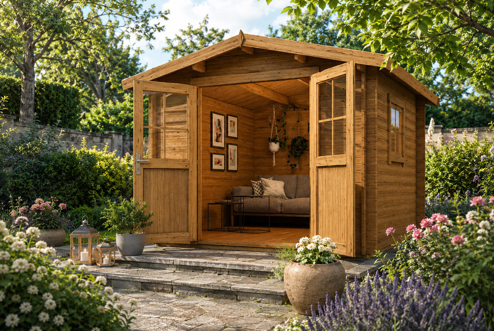Abri de jardin bois traité autoclave ORIGINE 3E - Toit double pente - 7,31 m² - Madriers 28 mm