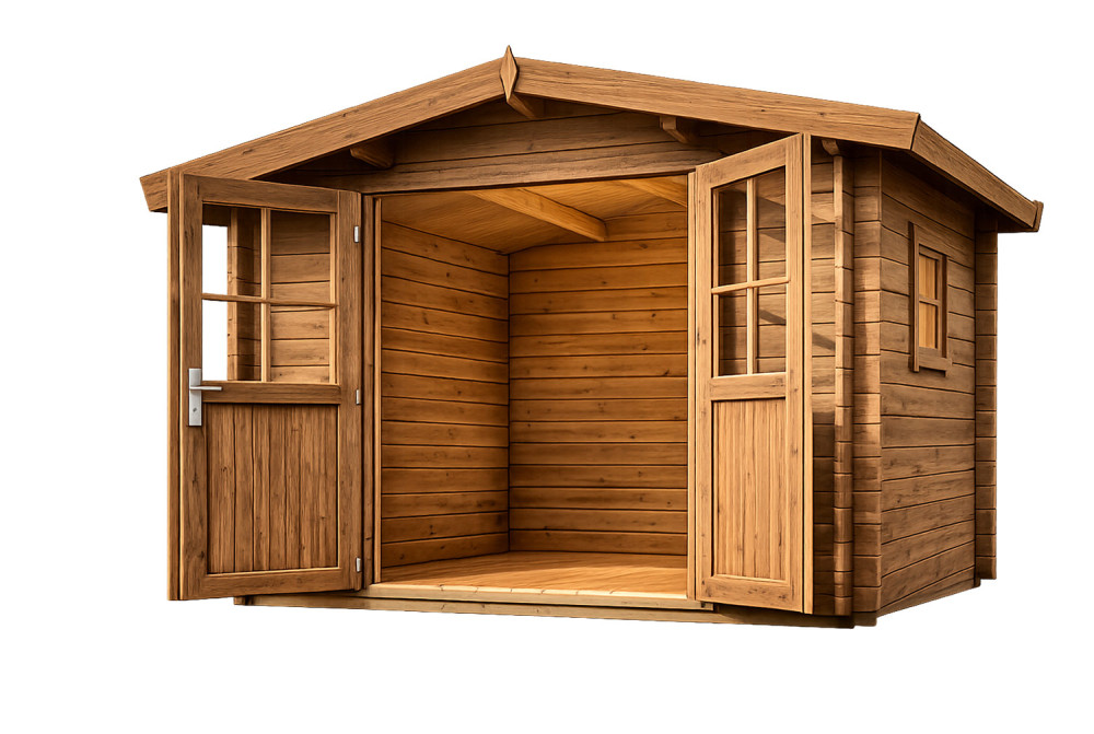 Abri de jardin bois traité autoclave ORIGINE 3E - Toit double pente - 7,31 m² - Madriers 28 mm