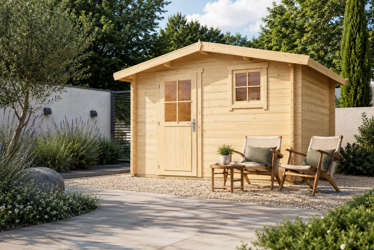 Abri de jardin bois brut ORIGINE 4B - Toit double pente - 8,93 m² - Madriers 28 mm