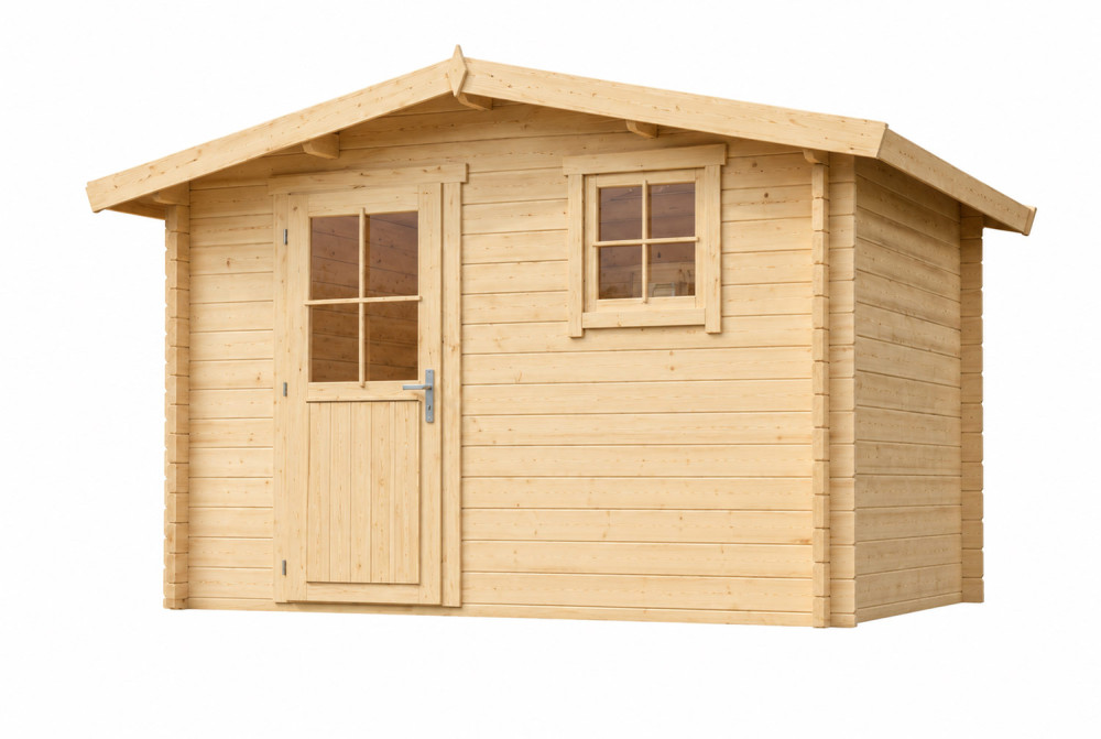 Abri de jardin bois brut ORIGINE 4B - Toit double pente - 8,93 m² - Madriers 28 mm