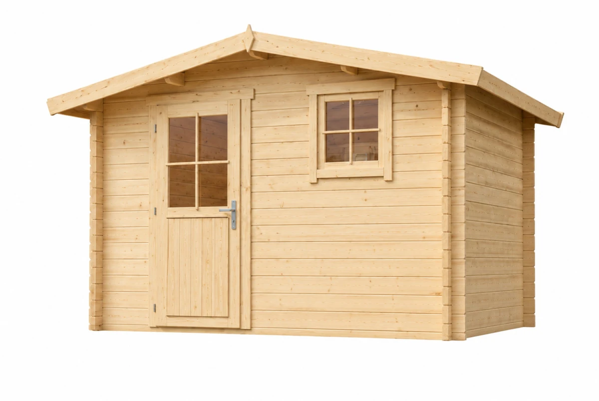 Abri de jardin bois brut ORIGINE 4B - Toit double pente - 8,93 m² - Madriers 28 mm