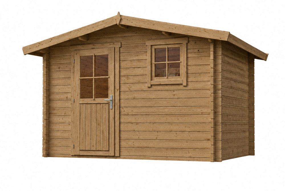 Abri de jardin bois traité autoclave ORIGINE 4B - Toit double pente - 8,93 m² - Madriers 28 mm