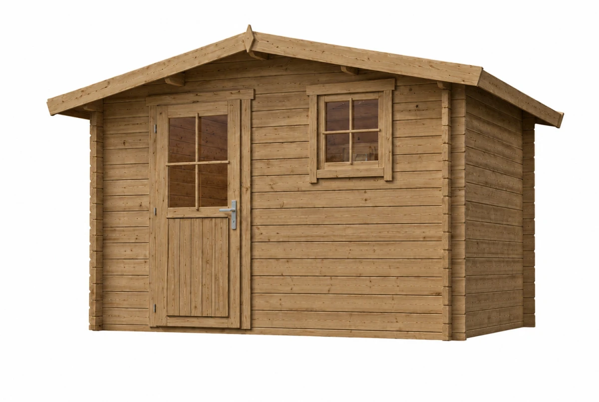 Abri de jardin bois traité autoclave ORIGINE 4B - Toit double pente - 8,93 m² - Madriers 28 mm