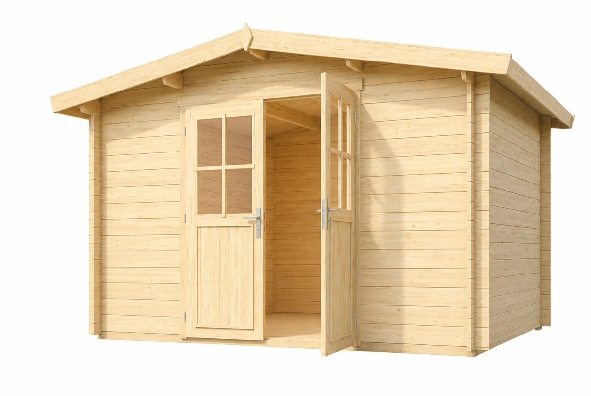 Abri de jardin bois brut ORIGINE 4D - Toit double pente - 8,93 m² - Madriers 28 mm