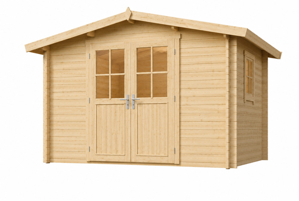 Abri de jardin bois brut ORIGINE 4E - Toit double pente - 8,93 m² - Madriers 28 mm