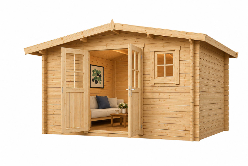 Abri de jardin bois brut ORIGINE 4F - Toit double pente - 8,93 m² - Madriers 28 mm