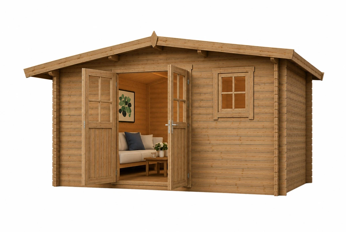 Abri de jardin bois traité autoclave ORIGINE 4F - Toit double pente - 8,93 m² - Madriers 28 mm