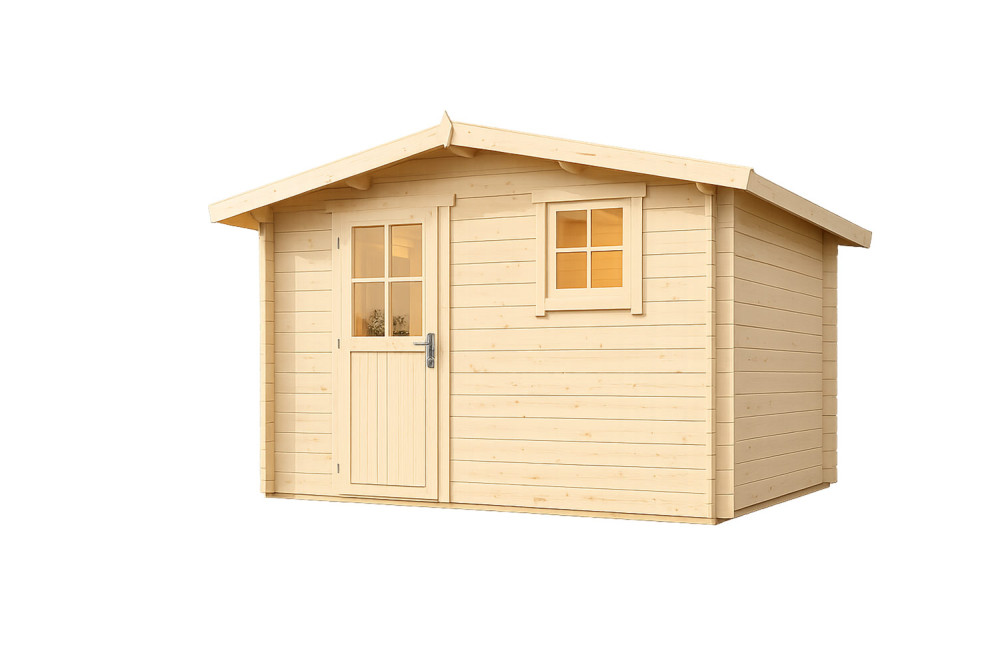 Abri de jardin bois brut ORIGINE 5B - Toit double pente - 10,92 m² - Madriers 28 mm