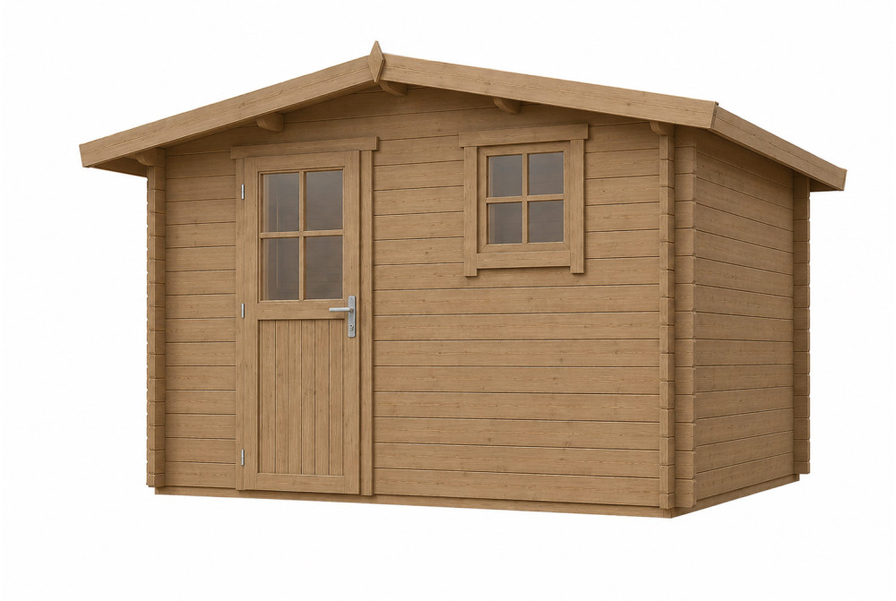 Abri de jardin bois traité autoclave ORIGINE 5B - Toit double pente - 10,92 m² - Madriers 28 mm