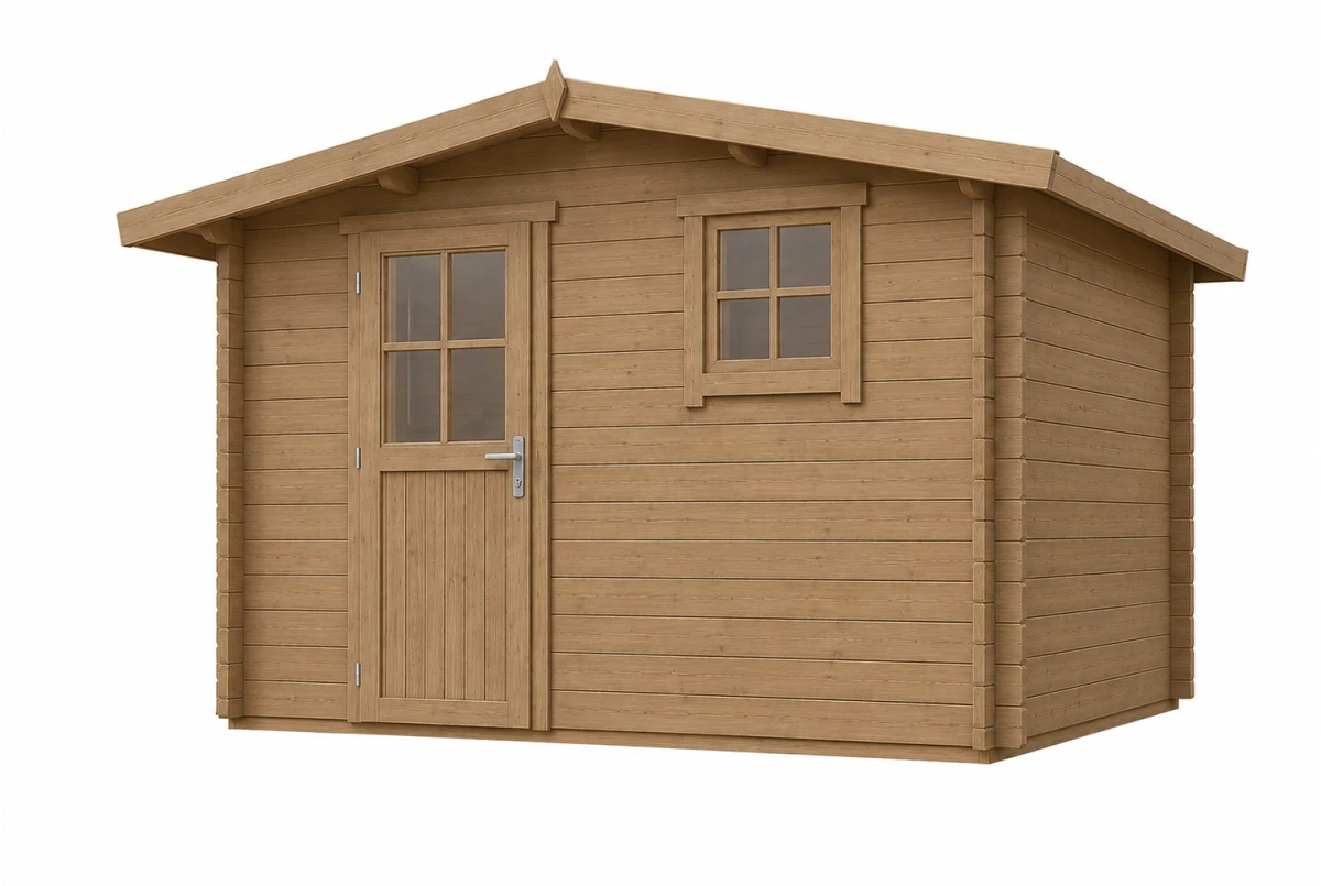 Abri de jardin bois traité autoclave ORIGINE 5B - Toit double pente - 10,92 m² - Madriers 28 mm