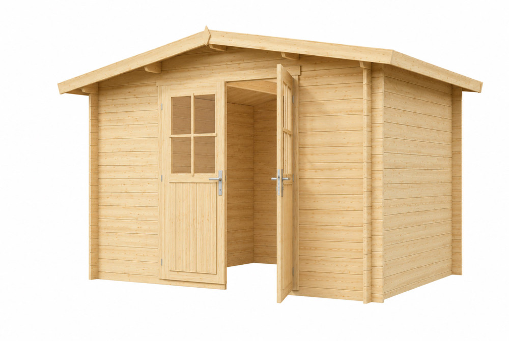 Abri de jardin bois brut ORIGINE 5D - Toit double pente - 10,92 m² - Madriers 28 mm
