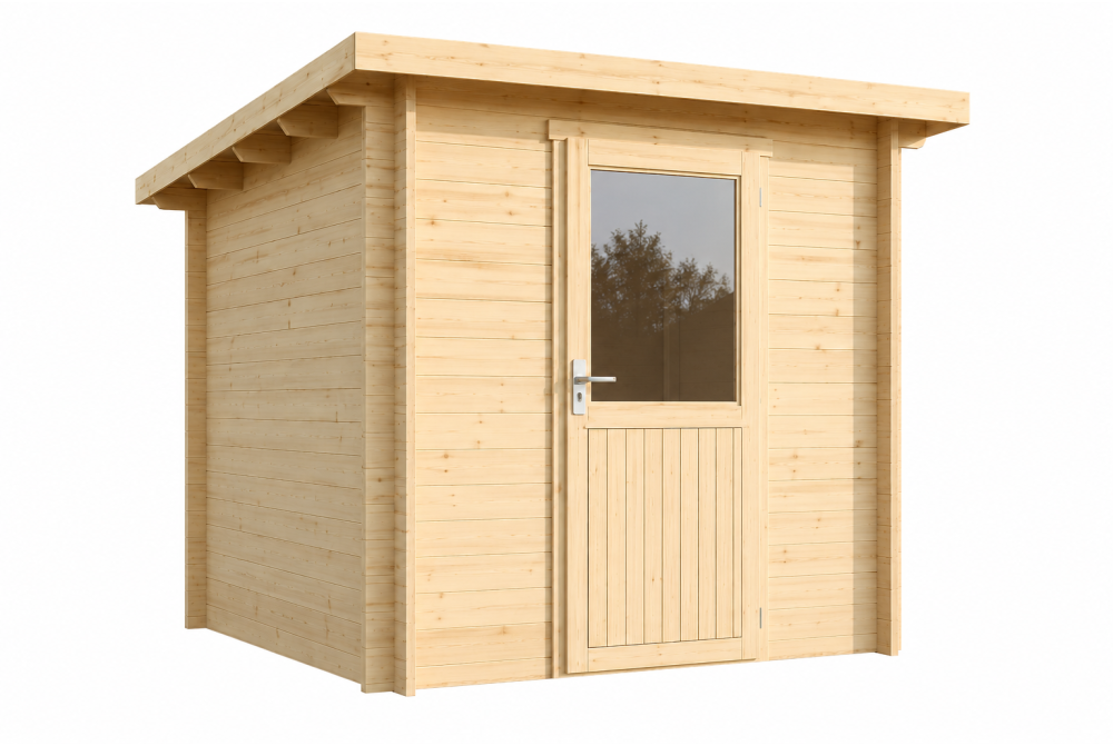 Abri de jardin bois brut HORIZON 1A - Toit plat - 4,18 m² - Madriers 28 mm