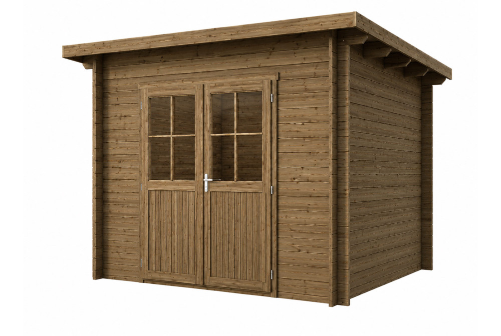 Abri de jardin bois traité autoclave HORIZON 3D - Toit plat - 7,31 m² - Madriers 28 mm