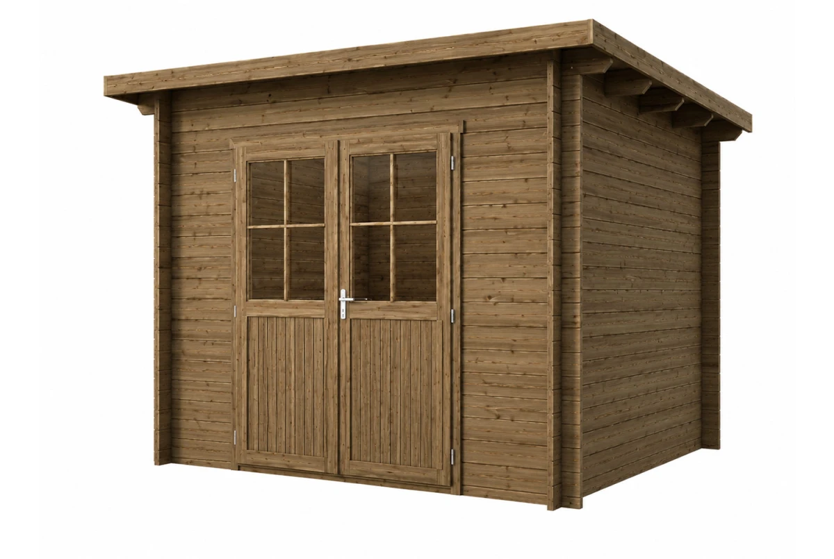 Abri de jardin bois traité autoclave HORIZON 3D - Toit plat - 7,31 m² - Madriers 28 mm