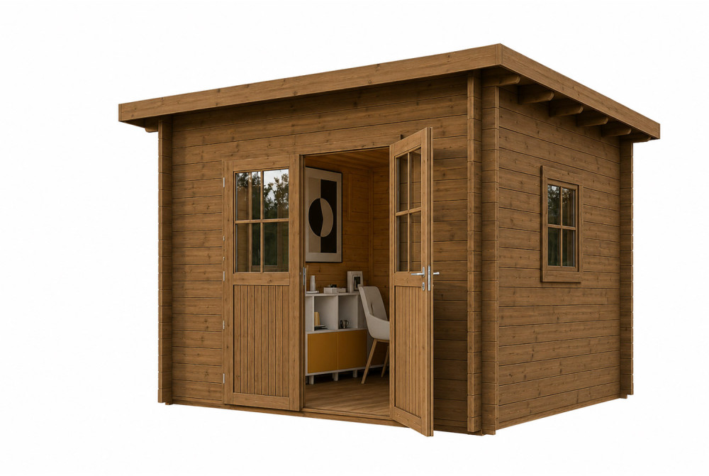 Abri de jardin bois traité autoclave HORIZON 3E - Toit plat - 7,31 m² - Madriers 28 mm
