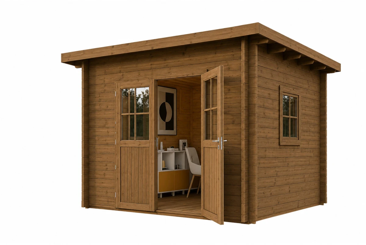 Abri de jardin bois traité autoclave HORIZON 3E - Toit plat - 7,31 m² - Madriers 28 mm