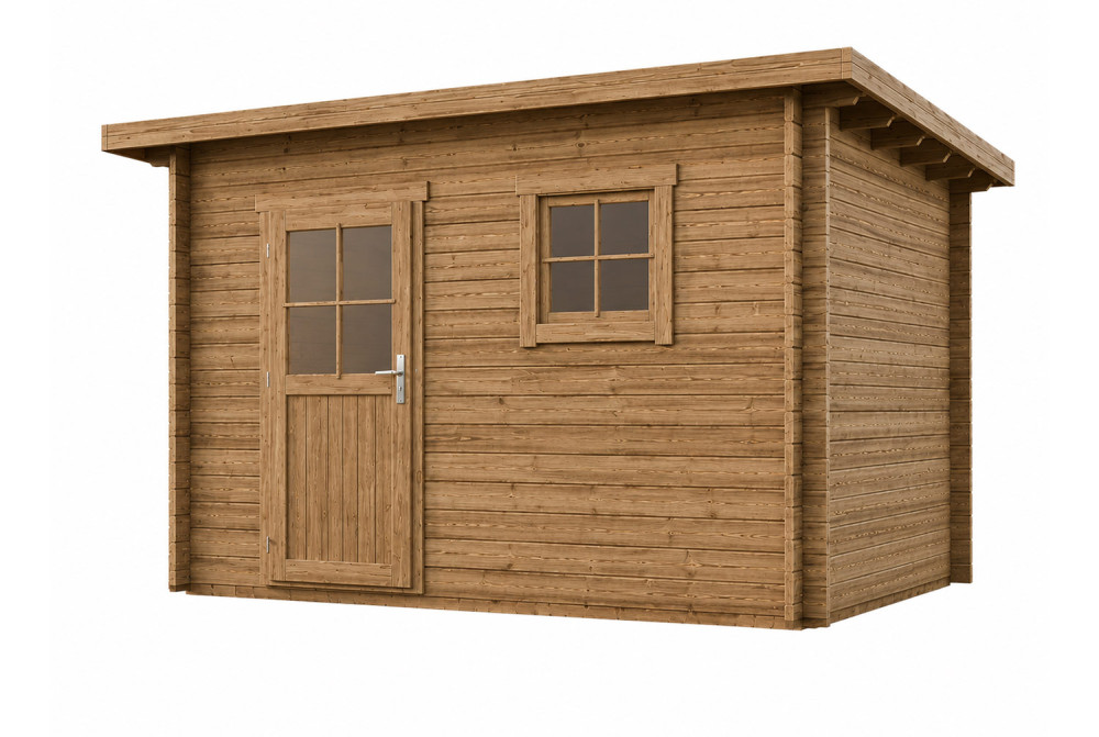 Abri de jardin bois traité autoclave HORIZON 4B - Toit plat - 8,93 m² - Madriers 28 mm