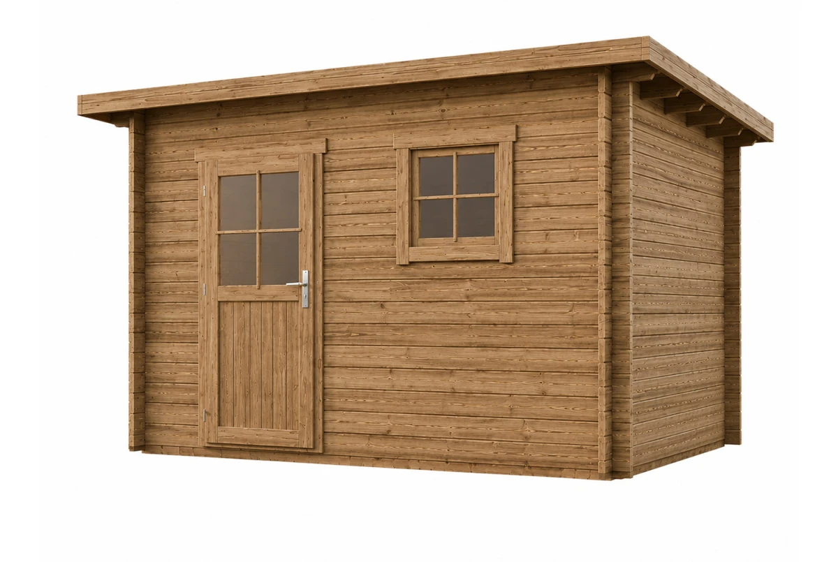 Abri de jardin bois traité autoclave HORIZON 4B - Toit plat - 8,93 m² - Madriers 28 mm