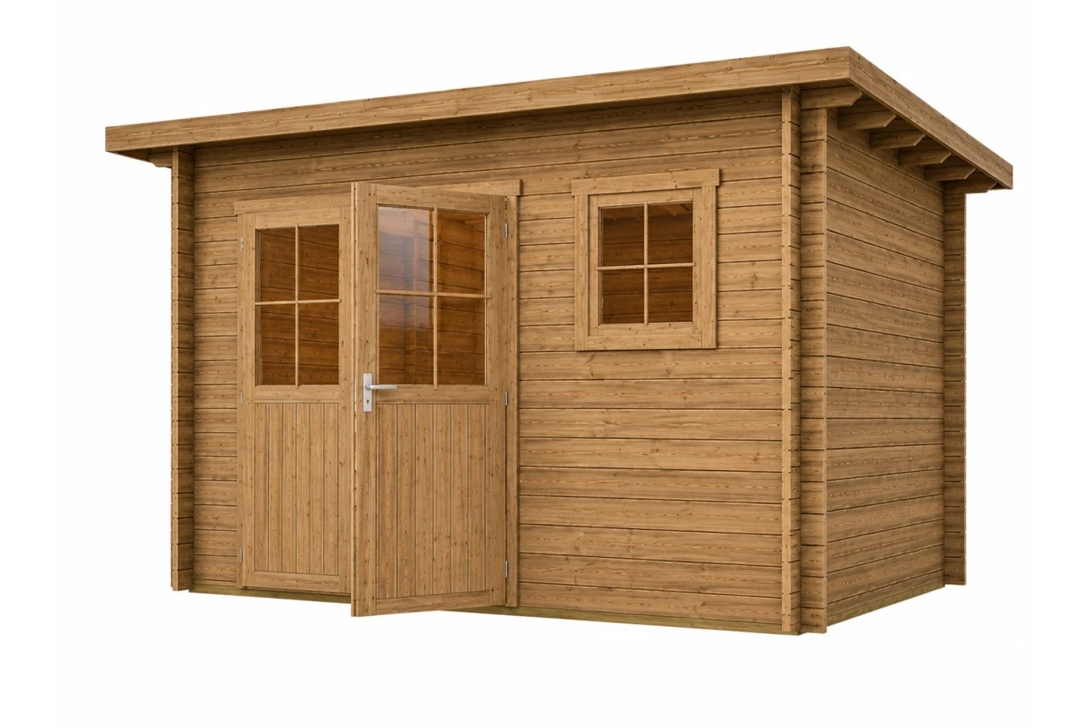 Abri de jardin bois traité autoclave HORIZON 4F - Toit plat - 8,93 m² - Madriers 28 mm