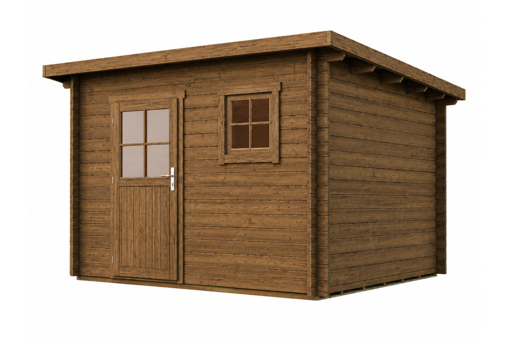 Abri de jardin bois traité autoclave HORIZON 5B - Toit plat - 10,92 m² - Madriers 28 mm