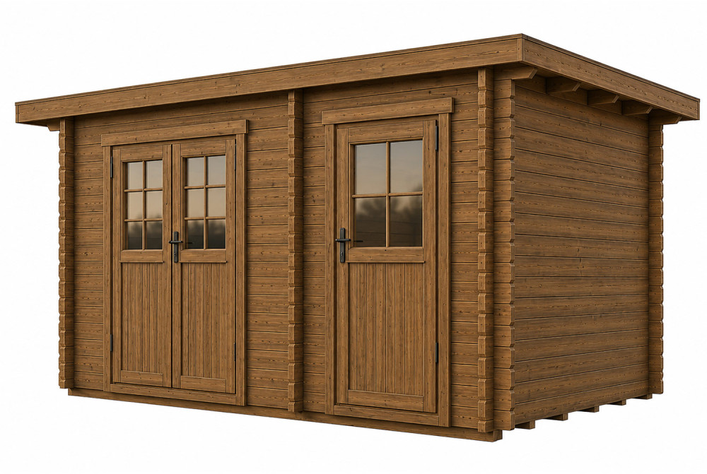 Abri de jardin bois traité autoclave HORIZON 3H - Toit plat - 2 pièces - 11,29 m² - Madriers 28 mm