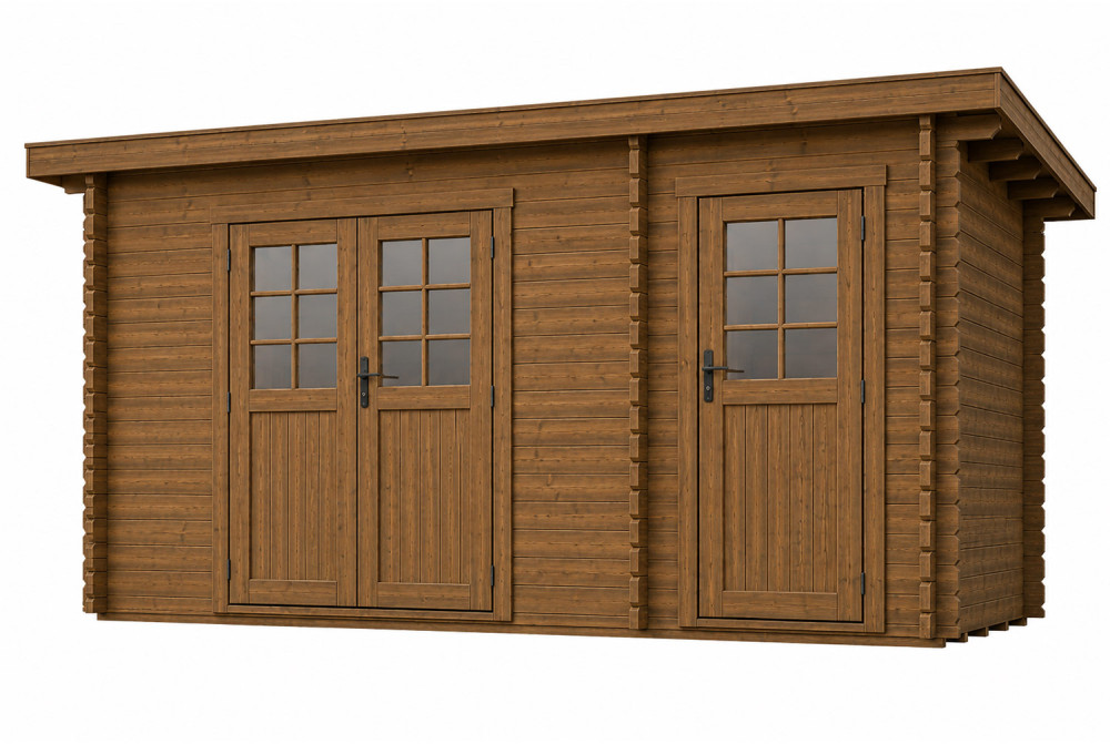 Abri de jardin bois traité autoclave HORIZON 4H - Toit plat - 2 pièces - 12,91 m² - Madriers 28 mm