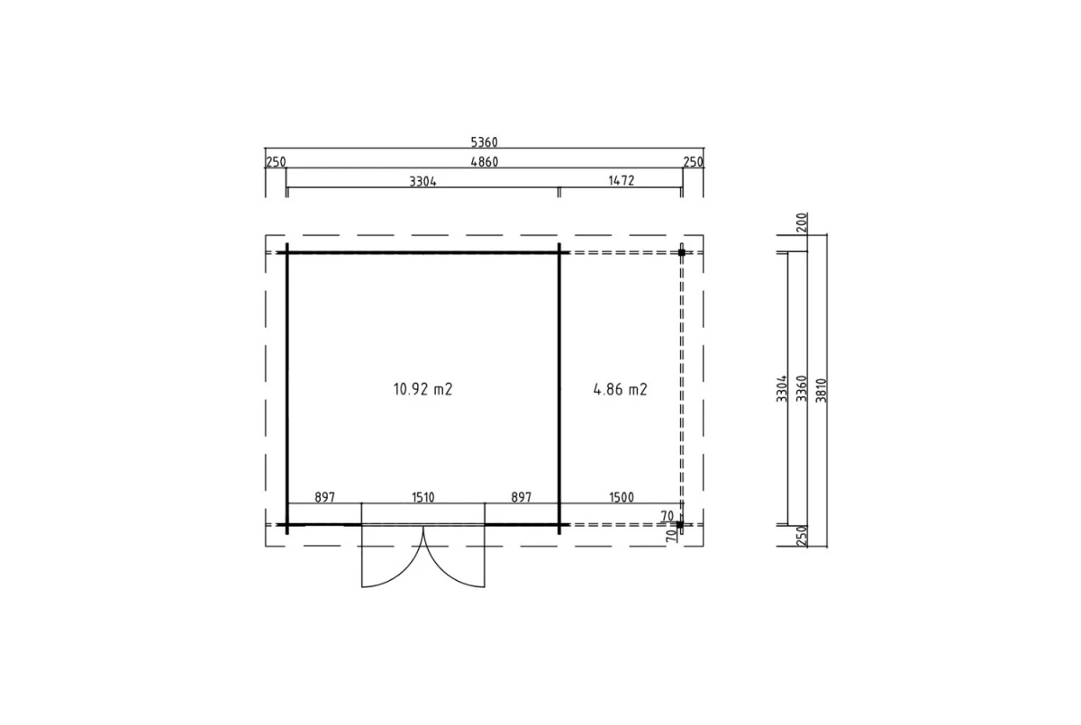 Abri de jardin bois traité autoclave HORIZON 5G - Toit plat avec appentis - 10,92 m² + 4,86 m² - Madriers 28 mm