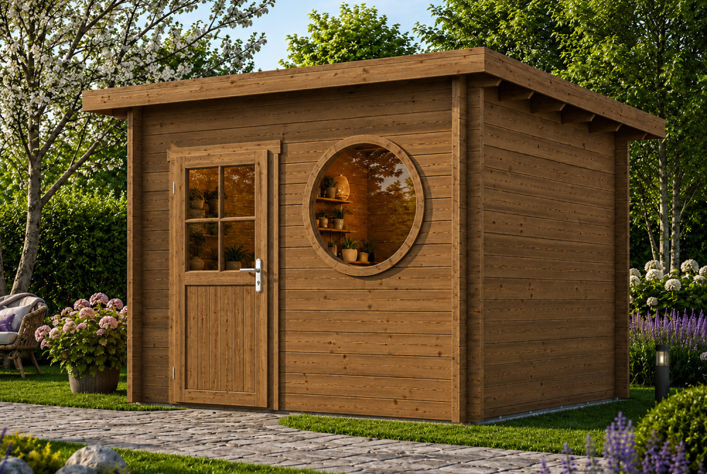 Abri de jardin bois traité autoclave HORIZON 3N - Toit plat - 7,31 m² - Madriers 28 mm