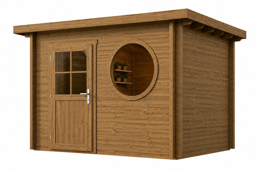 Abri de jardin bois traité autoclave HORIZON 3N - Toit plat - 7,31 m² - Madriers 28 mm